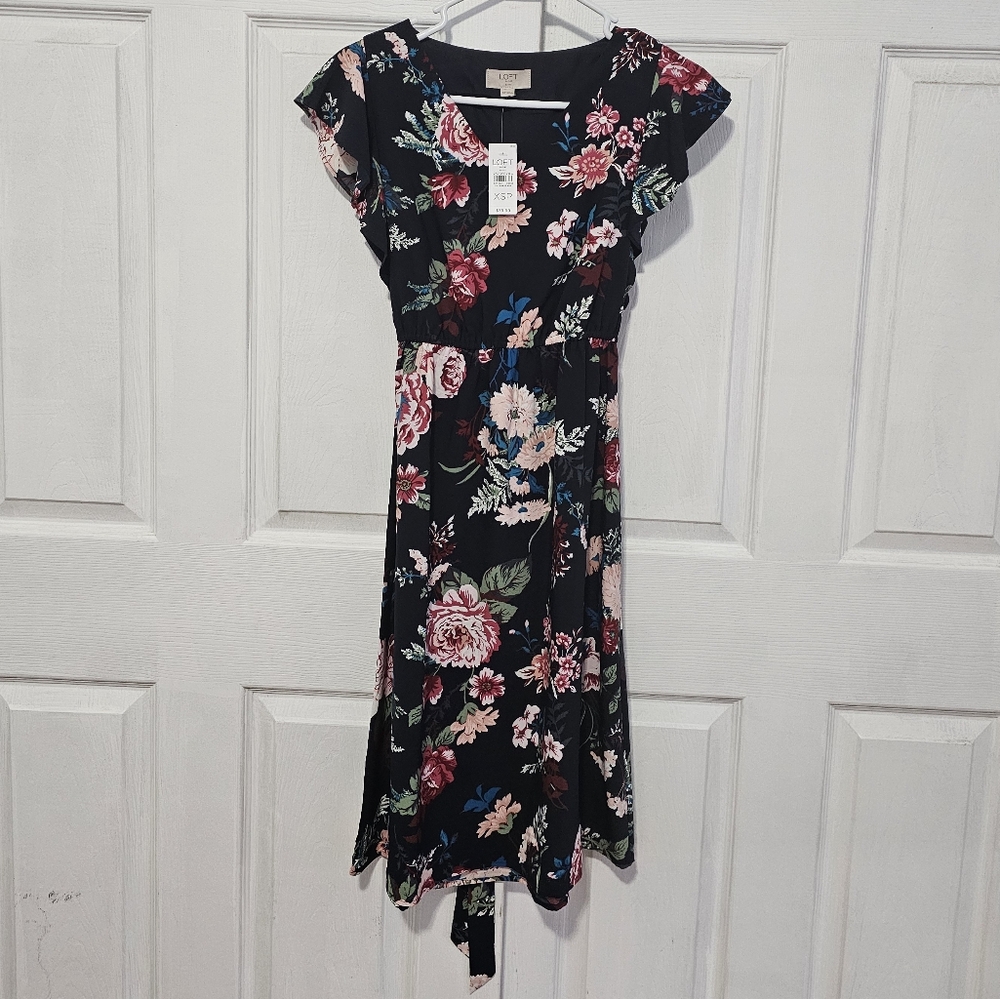Loft Outlet Navy Floral Knee-Length Dress